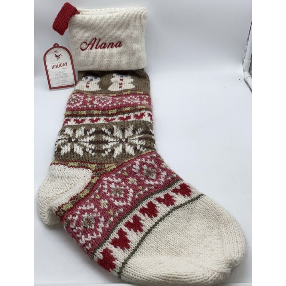 Pottery Barn Kids Alana Classic Fair Isle Snowman Hearts Wool Stocking Christmas